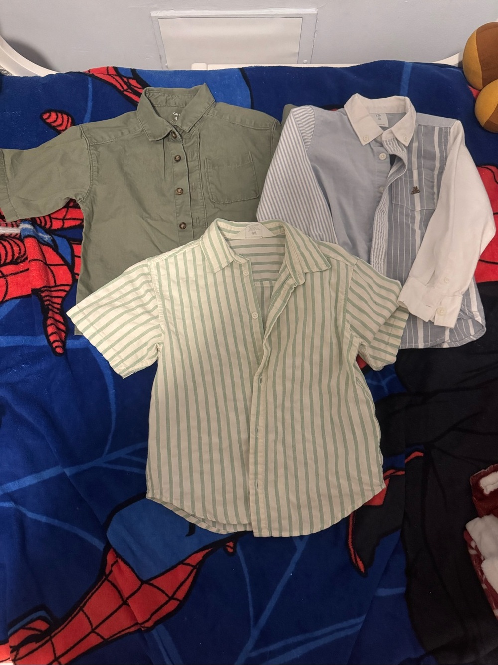 H&M, Carters, and Gap Kids Button-Up Shirt Set - Green, Olive, Blue sizes 4/5